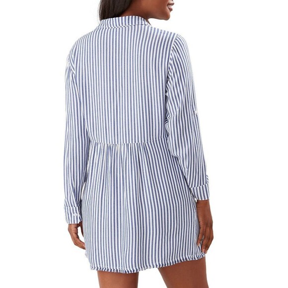 Tommy Bahama Chambray Striped Boyfriend Beach Cover Up Shirt Womens Large - Picture 9 of 14